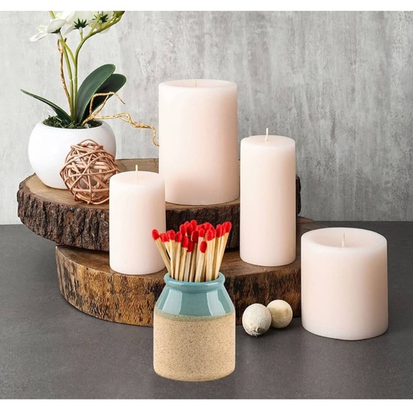 Match Cloche Decorative Matches Jar with Match Striker Set of 2 Mini Pottery - Picture 4 of 6